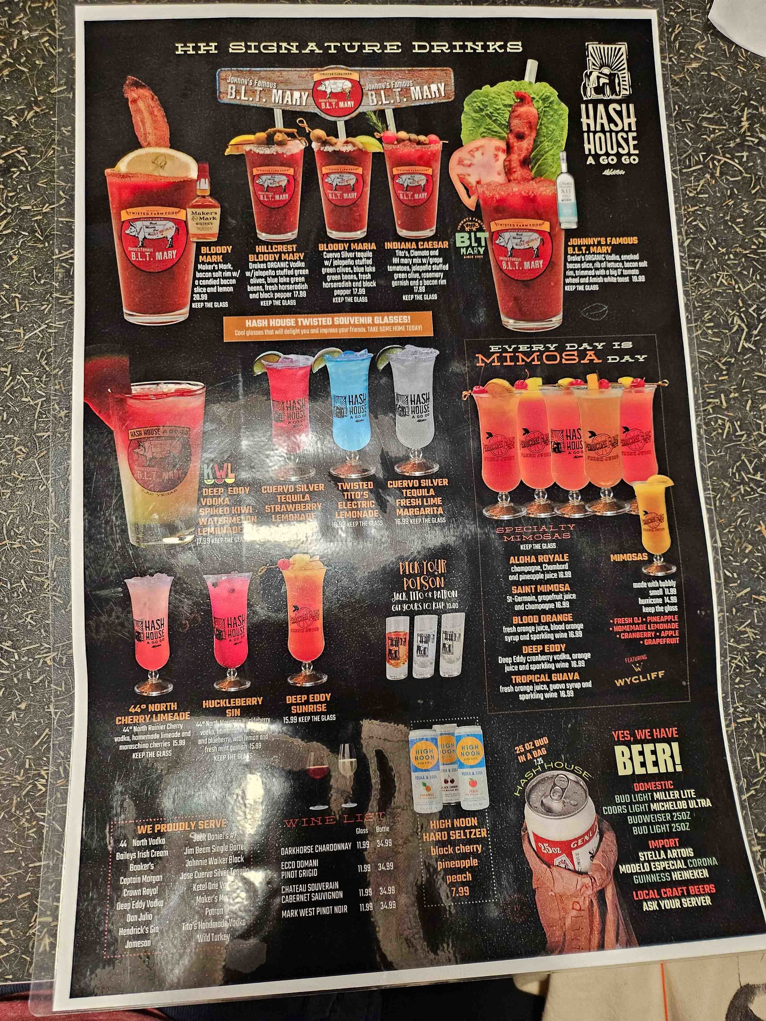 alcoholic drink menu